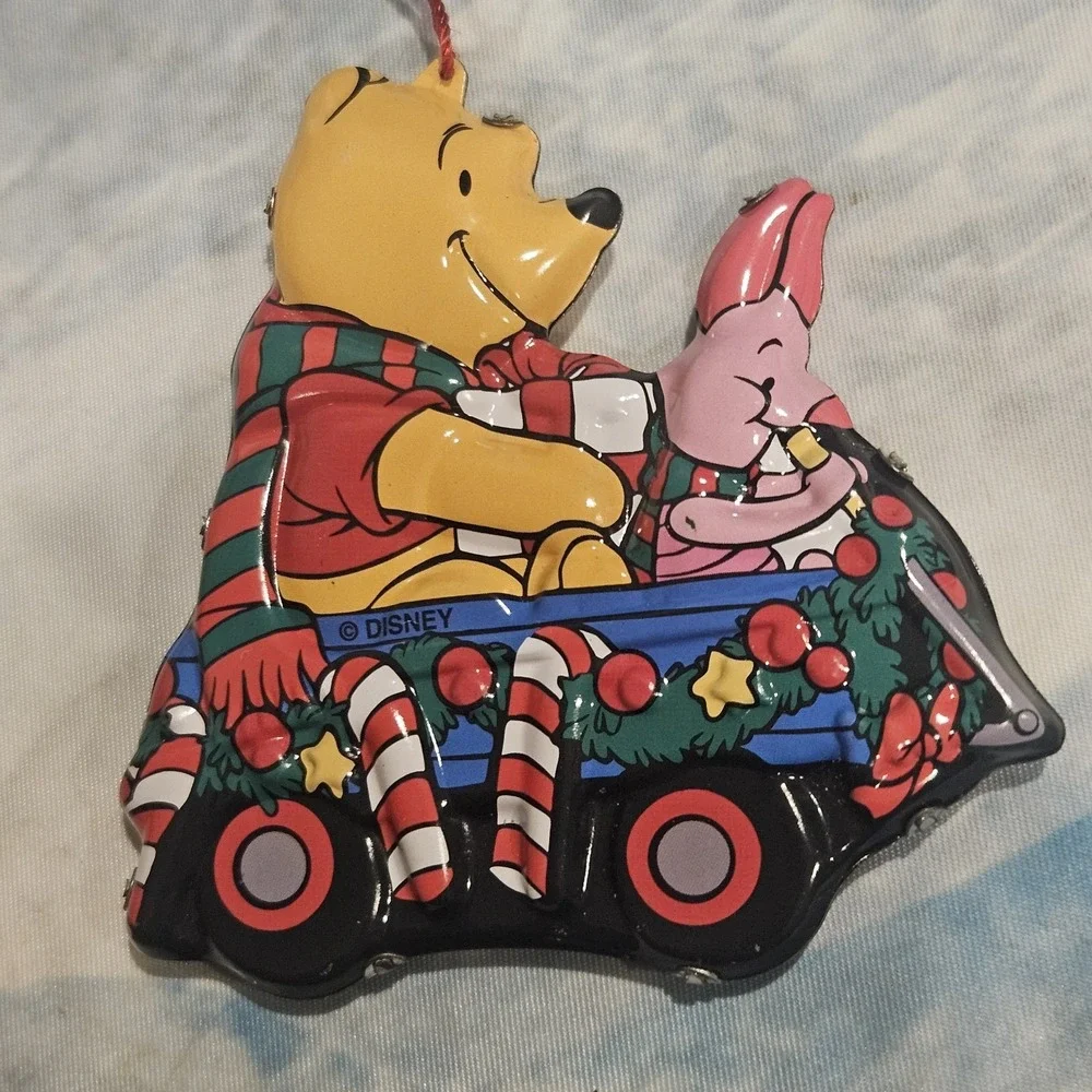 Vintage Disney Winnie the Pooh Piglet Metal Christmas Tree Ornament Holiday Car